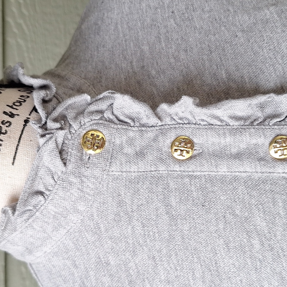 Tory Burch Lidia Ruffle Polo Tee GRAY Size Small - Picture 3 of 11